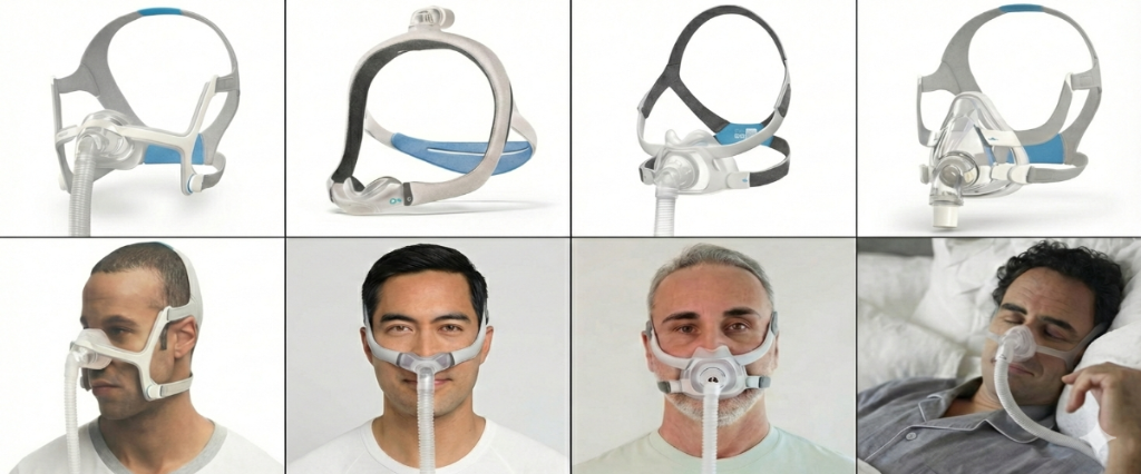 Diferentes modelos de máscaras CPAP para tratamento de Apneia do Sono